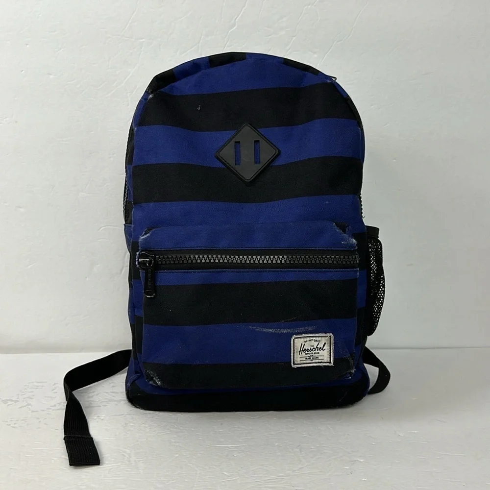 Herschel Kids Heritage Backpack Black/Blue Surf The Web Stripes